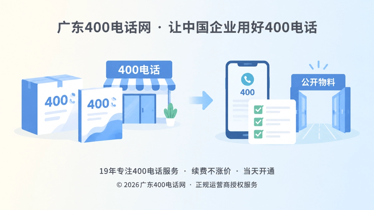 展会和包装物料旁放着验收清单与发布闸门，代表400电话交付后公开